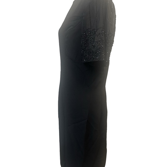 Vintage Black Sheath Cocktail Dress Sz 10 Beaded Formal Old Money Office Siren - Picture 3 of 8